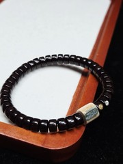 7.8mm Black Coconut Shell Bracelet | Mammoth Ivory Bead | Gold & Silver Inlay