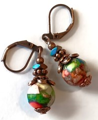 MOSAIC HOWLITE Rainbow Hematite COPPER earring handcrafted 2XX
