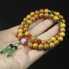 8mm Golden Sandalwood Meditation Bracelet Wooden Prayer Beads Gift for Women