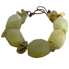 Chunky Pale Green Gemstone Bead Statement Bracelet Bohemian Hook Clasp