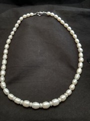 Handmade Sterling Silver White Cultured Freshwater Pearl & Crystal Necklace 21”