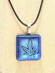 Pot Pendant Laser Engraved Blue Dichroic Glass