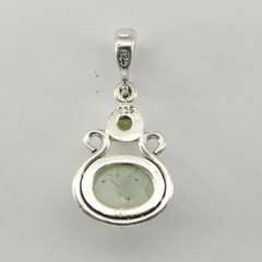 925 Sterling Silver Oval Green Prehnite and small Round Peridot Teardrop Pendant