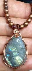Labradorite, adjustable, with Copper beads hand braided Necklace.