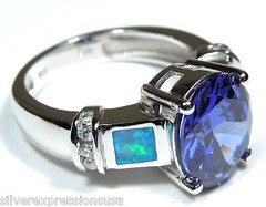 3.85 Carats Tanzanite & Blue Fire Opal Inlay 925 Sterling Silver Ring Sz 6,7,8,9