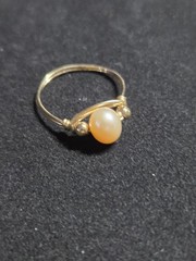 Artisan-Made Gold Tone Wire-Wrapped Freshwater Pearl Ring Size 7.5 Excellent