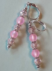 FACETED & FROSTED white and pink drop earring SP LEVERBACK hook HANDCRAFTED