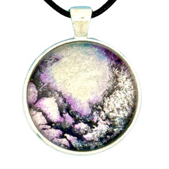 Pendant Necklace & Earrings Handmade «Icy Amethyst» Silver Bezel 32mm Black Cord