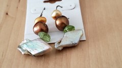 Genuine PEARL& STONE Earrings, 1.75″ long, 925 Sterling SILVER, Hand Made in USA