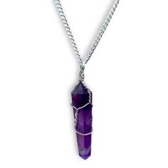 Amethyst Stone Double Point Pendant Necklace