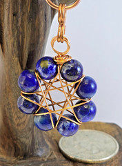 Copper Wire Wrapped 8-Point Star Pendant with 8mm Lapis Lazuli Gemstone Beads