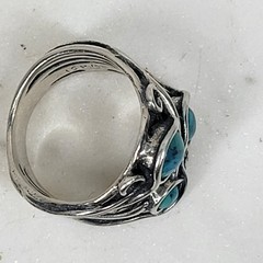 Sterling Silver Turquoise Ring Shablool Didae Three Stones Statement Israel 925