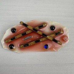 Vintage 90s Mixed Media Brooches Pins Set of 2 Handmade Artisan Postmodern Pearl