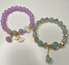 2pc Women’s Stretch Beaded Charm Bracelets Multicolor Acrylic Animal Dangles