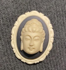 Cameo Buddha Siddhartha Gautama Religious Asian Gothic Black & White Pin Brooch