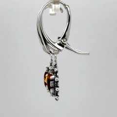 Cognac / Brown BALTIC AMBER Oval Leverback Earrings 925 STERLING SILVER #1548e