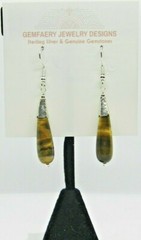 Sterling Silver Natural TIGER’S EYE Teardrop Dangle Earrings #117…Handmade USA