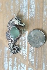 Seahorse Genuine Seaglass & Fine Silver Artisian Pendant. Handcrafted & Signed