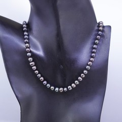 18+2”, vtg freshwater 6mm black pearl necklace with Sterling 925 silver clasp