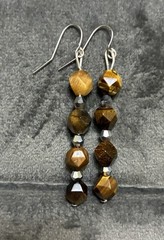Artisan Handmade Tiger’s Eye Gemstone Crystal Accent Dangle Style Earrings