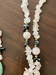Rose Quartz Necklace 44″ Pastel Gemstone Green Aventurine Malachite