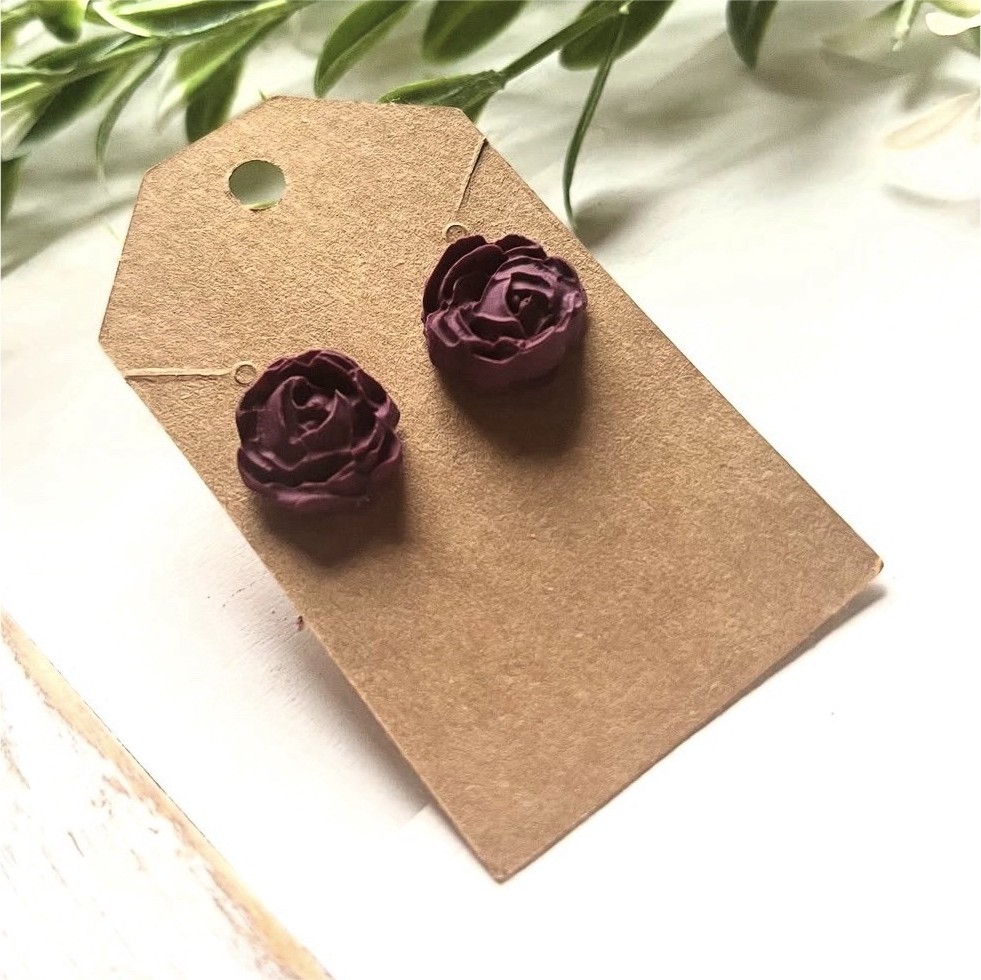 Handcrafted Purple Flower Polymer Clay Stud Earrings for Women