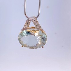 Oval Syn-Green Quartz 14K Yellow Gold 4.92g Checkerboard-Cut Pendant (EL1125403)