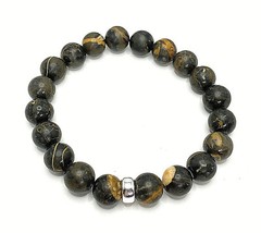 Handmade 10mm Dark Wood Jasper Gemstone & .925 Sterling Silver Bead Bracelet