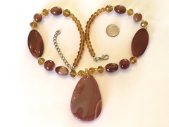 NWOT ~ Genuine Orange Banded Agate & Golden Yellow Crystal Glass Bead Necklace