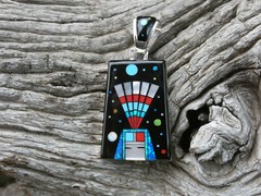 Southwest Kachina Night Sky Micro Inlay Gemstone Sterling Silver 925 Pendant E77