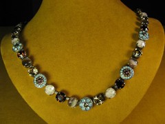 MARIANA NECKLACE SWAROVSKI CRYSTALS SS PL MOSAIC BROWN TEAL BLUE BEIGE Multi