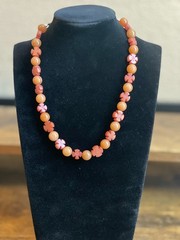 Unique Necklace Round Orange and Cut Cross Red beads Agate 16-18″