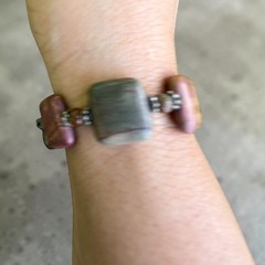Vintage Jasper Stone Bracelet Earthy Square Beads W/ Toggle Clasp Handmade 7.5”