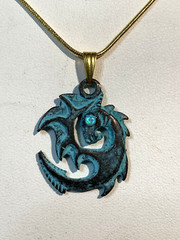 NEW PRICE *MYKONOS ANCIENT CELTIC DRAGON BLUE FIRE OPAL PENDANT NECKLACE .g
