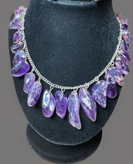 ✨Vintage Amethyst Necklace 💜 Polished Natural Stone Fringe Statement 19.5”✨