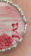 Broken China Red Transferware «Family» Soldered Pendant Necklace