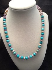Sterling Silver Flower Sugilite & Round Turquoise Beaded Necklace 19”