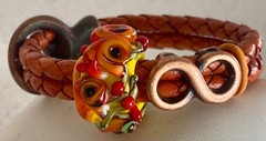 Lampwork Bead Braided Leather Bracelet Infinity Metal Hook Art Glass Bangle