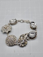 Handmade Mixed Media Rhinestone Bracelet Vtg Contemporary Jewelry OOAK 8″ Retro