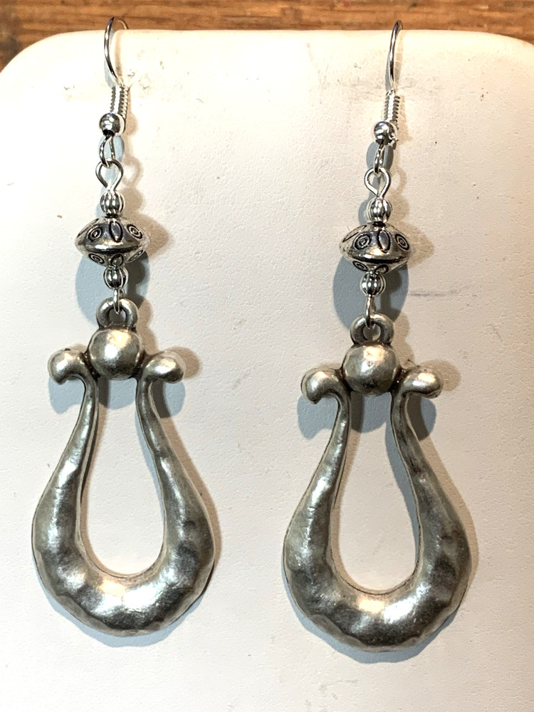 «On SALE* HANDCRAFTED LG. EGYPTIAN HAMMERED SILVER METAL-ART EARRINGS -NEW
