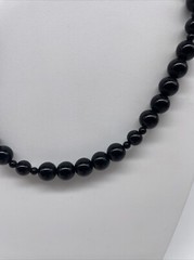 Karla Jordan Necklace Black Beaded Mother Of Pearl Floral Flower Design 28”
