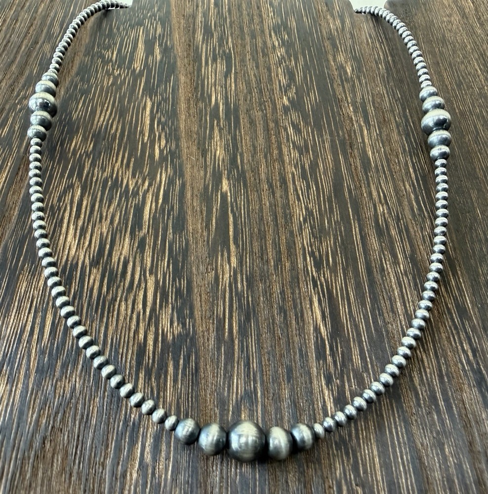 Sterling Silver Native Style SW 18.5-20.5” 3mm+ Desert Pearls Necklace & Accents