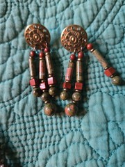 Unakite Jasper Necklace Earrings Set Natural Stone Beaded Sun Tribal Handmade