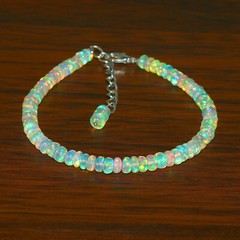 Ethopian Natural Welo Fire Opal Rondelle Beaded Gemstone Bracelet 7 Inches