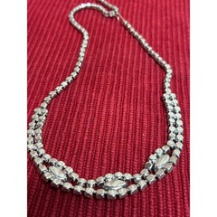 Vintage Rhinestone Statement Necklace | 16” Silver Tone Marquise Crystal Collar