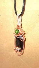Handmade wire wrapped Tiger Eye with Faceted Green Glass Stones Pendant Necklace