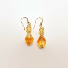 Golden Yellow Glass Bead Earrings With 14k Gold Filled Ear Wires