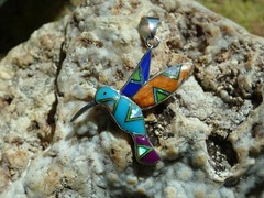 Hummingbird Sterling Silver Multi Gemstone & Opal Inlayed Colorful Pendant T53
