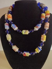 Artisan Necklace With Cylindrical Tube Beads And Beautiful Cobalt Blue Beads