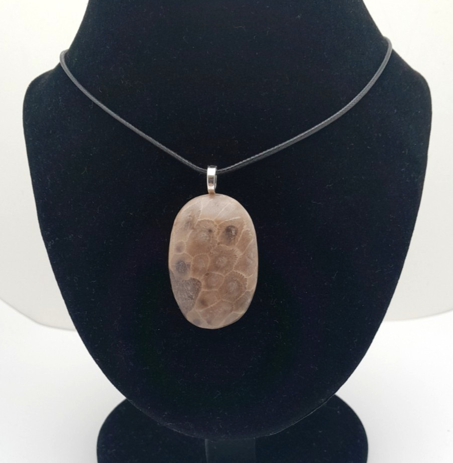 Petoskey Stone Pendant Necklace-Handmade, on 18/20″ adjustable Necklace